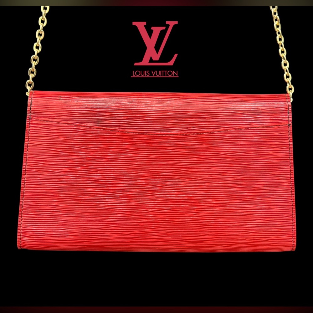 Louis Vuitton Red ART DECO Epi Leather Clutch with Gold Chain SO PRETTY ❤️ - Picture 5 of 14